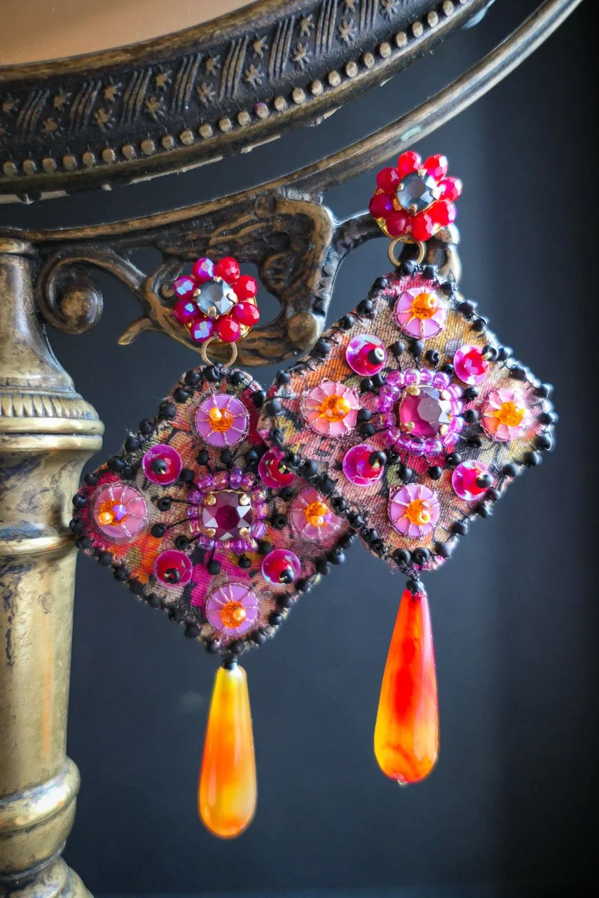 Red Poppy Haute Couture Hand Embroidered Earrings