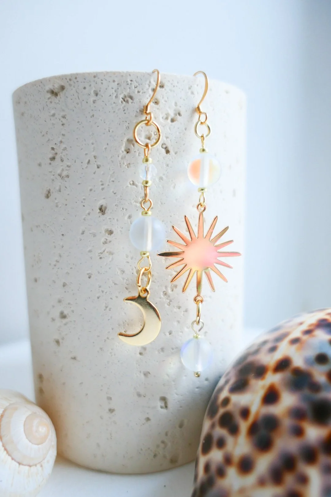 Sun and Moon Brass and Glass Earrings