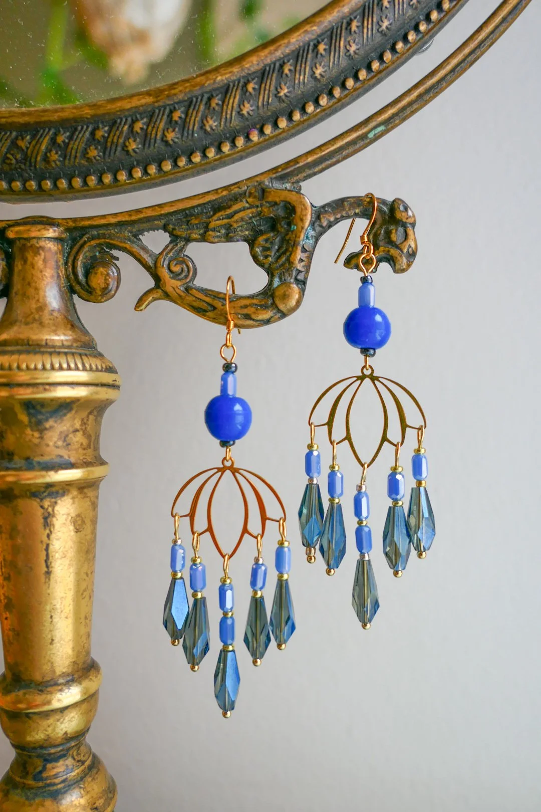 Blue Lotus Glass Bead Earrings