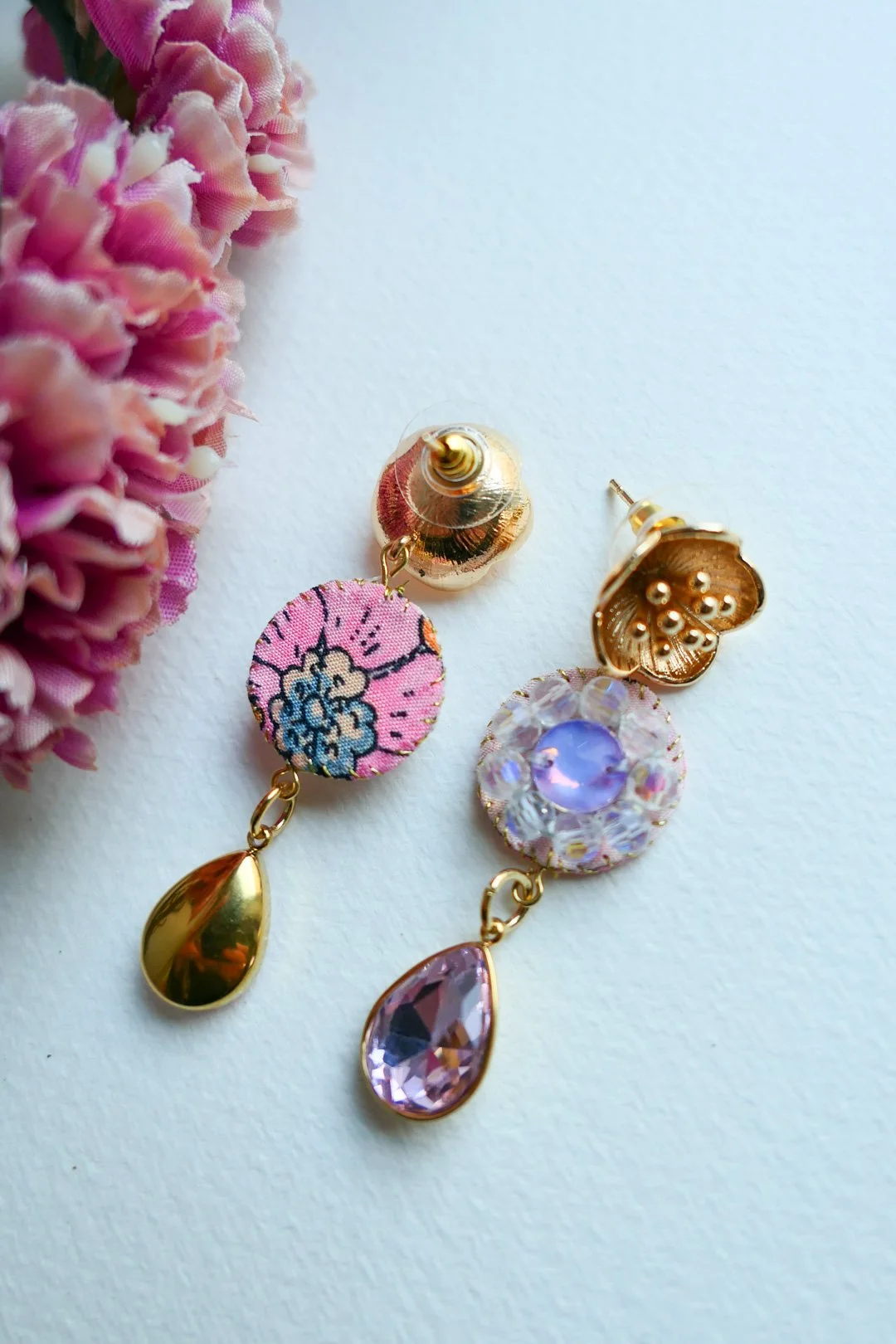 Colorful Hand Embroided Silk and Glass Bead Earrings