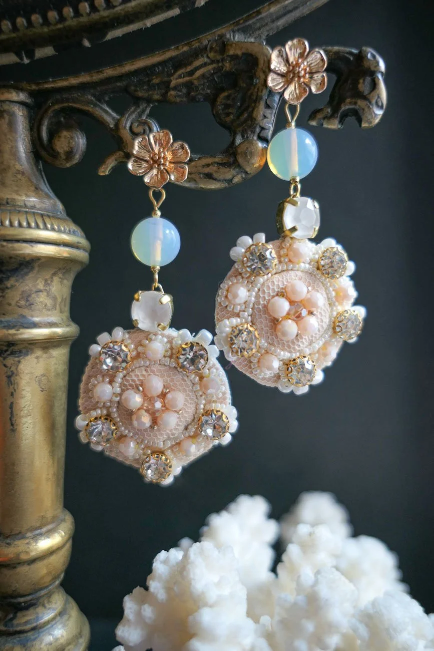 White Anemone Embroidered Haute Couture Earrings
