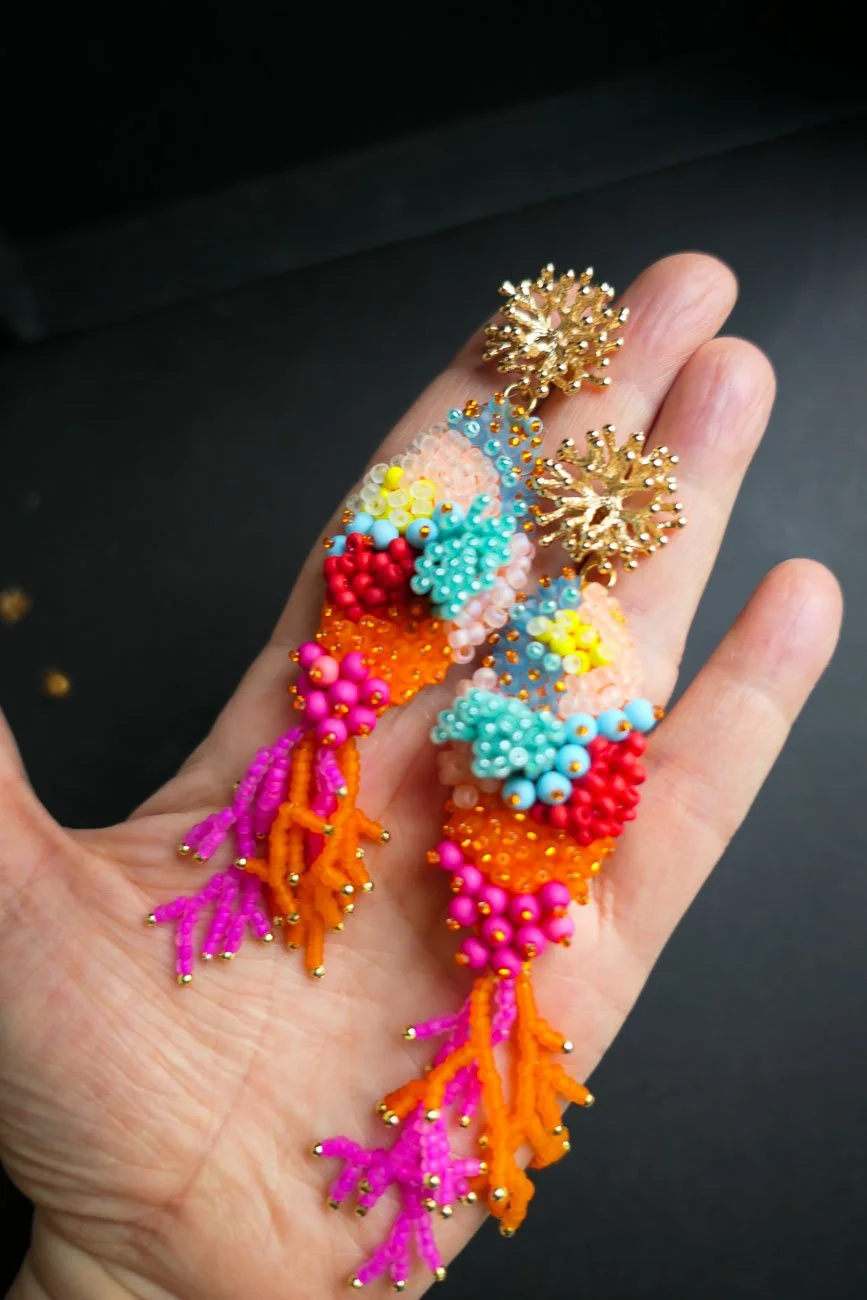 Oceans Haute Couture Hand Embroidered Earrings