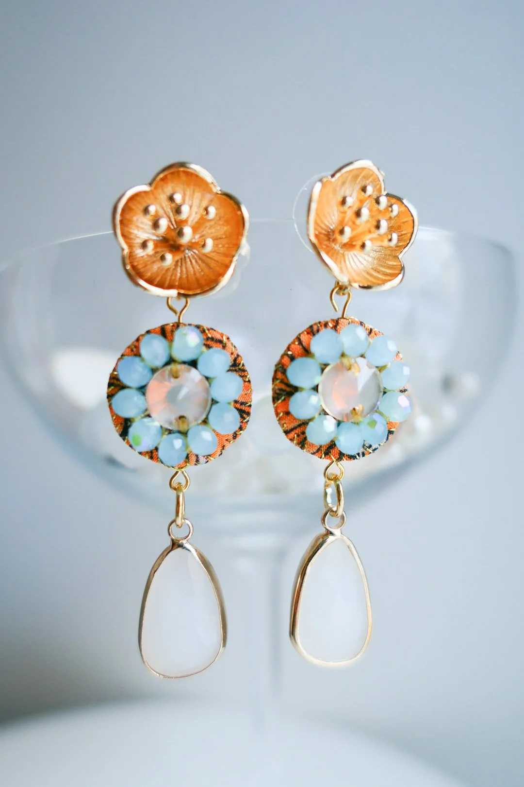Colorful Hand Embroided Silk and Glass Bead Earrings