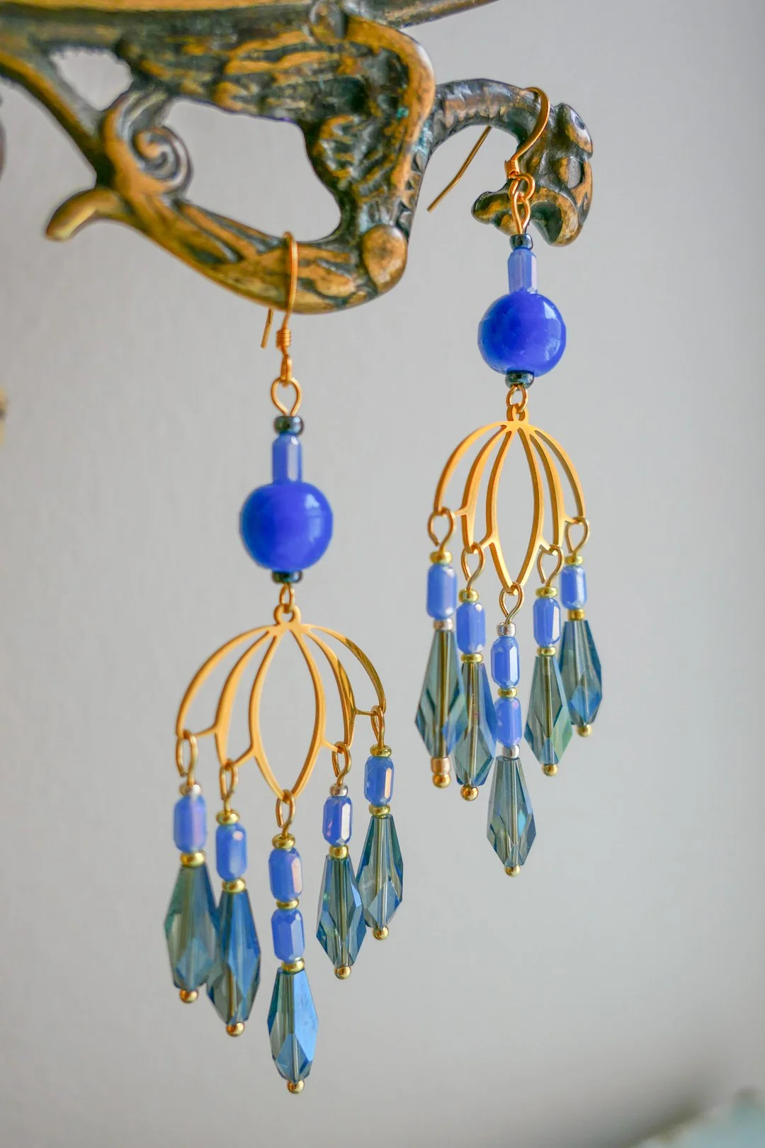 Blue Lotus Glass Bead Earrings