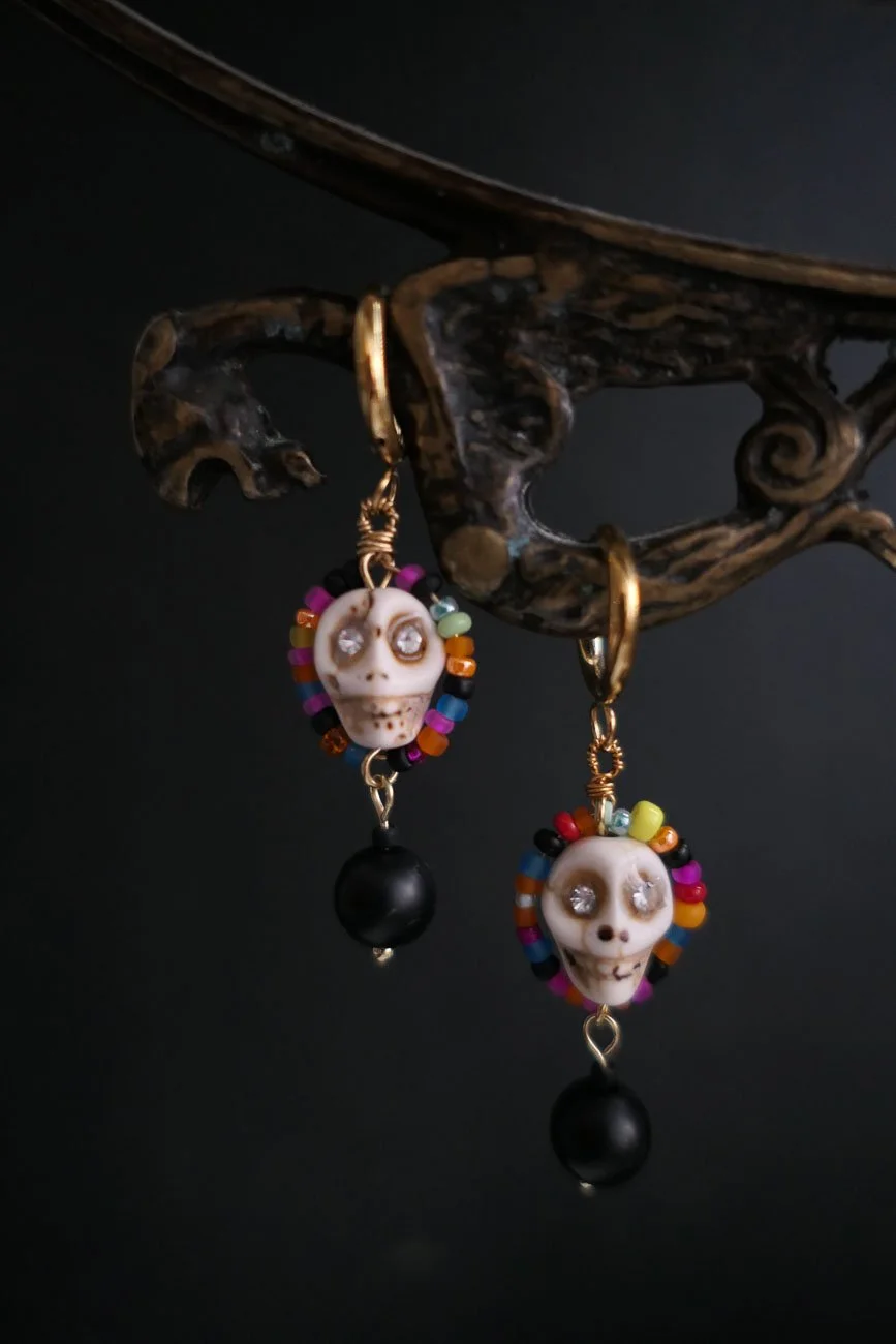 Star Eye Howlite and Glass Bead Statement Earrings
