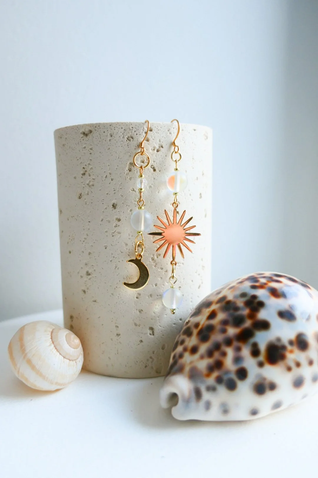 Sun and Moon Brass and Glass Earrings