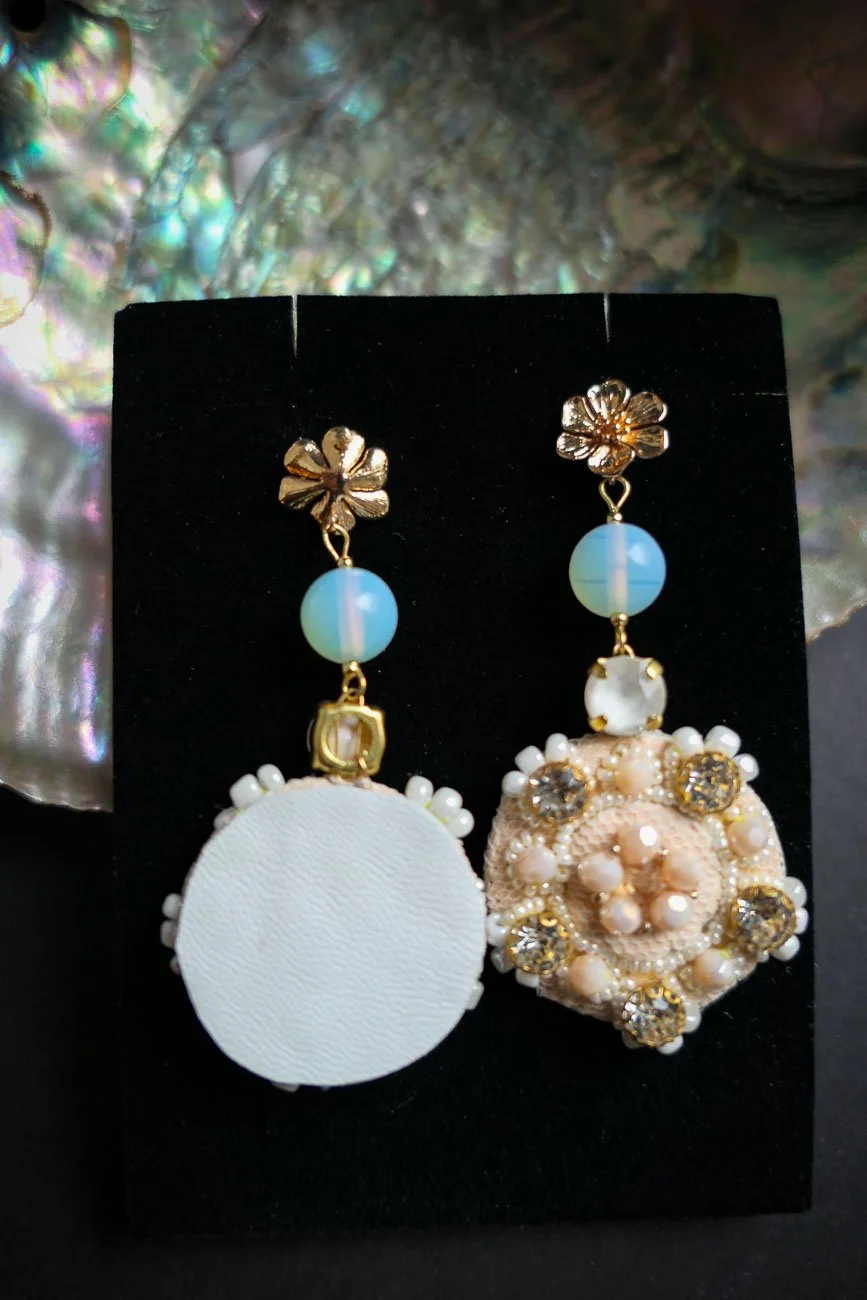 White Anemone Embroidered Haute Couture Earrings