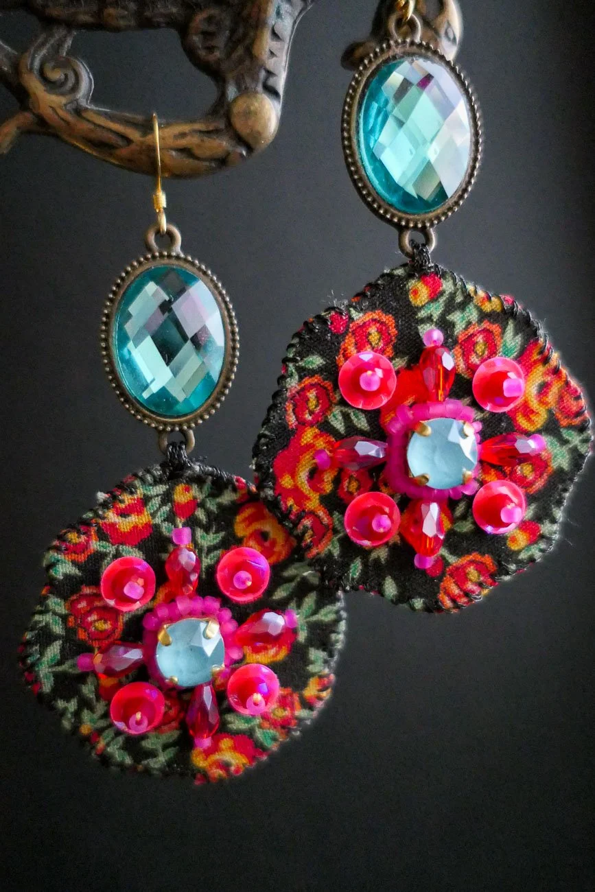 Wild Rose Embroidered Haute Couture Earrings