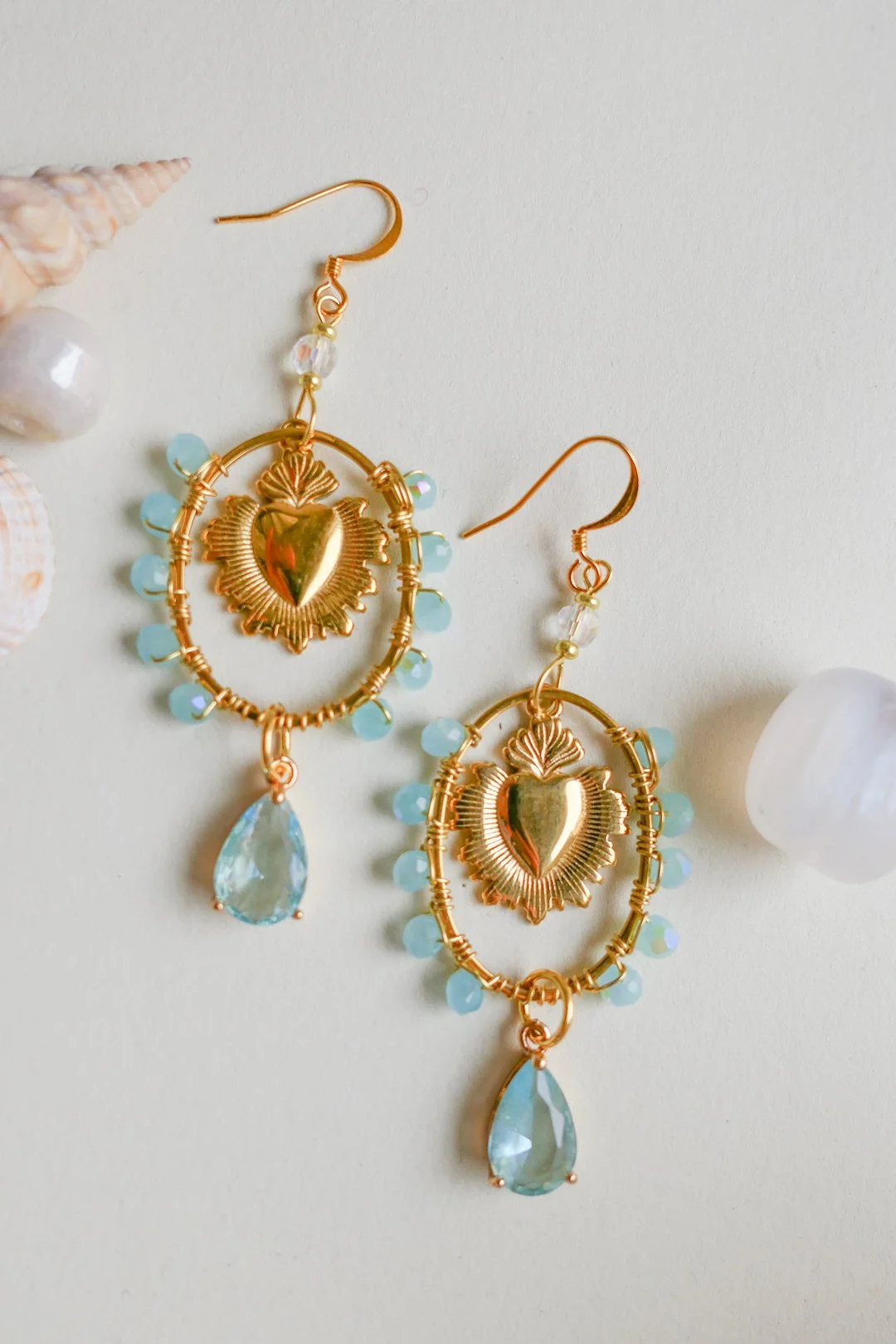 Flaming Blue Heart Earrings