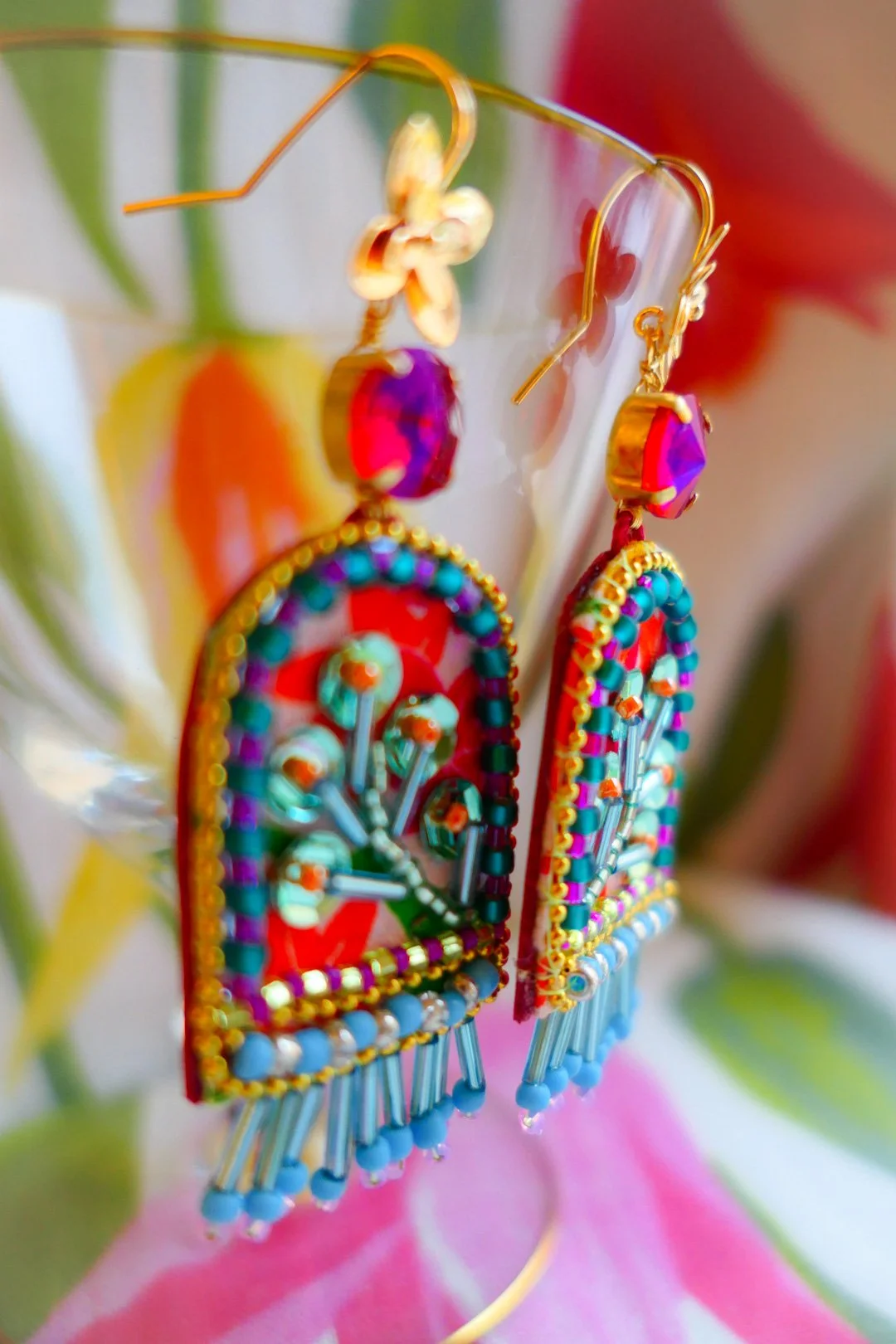 Details of Abudance of Paradise Handcrafted Kimo silk & Glass Bead Earrings