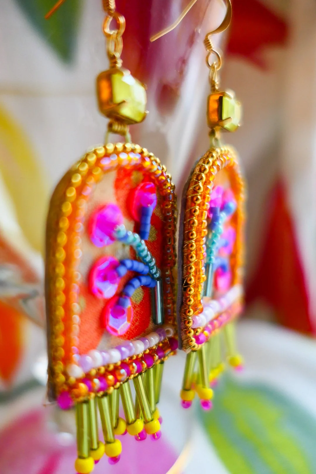 Joy of Paradise Earrings hand crafted silk & glass bead earrings