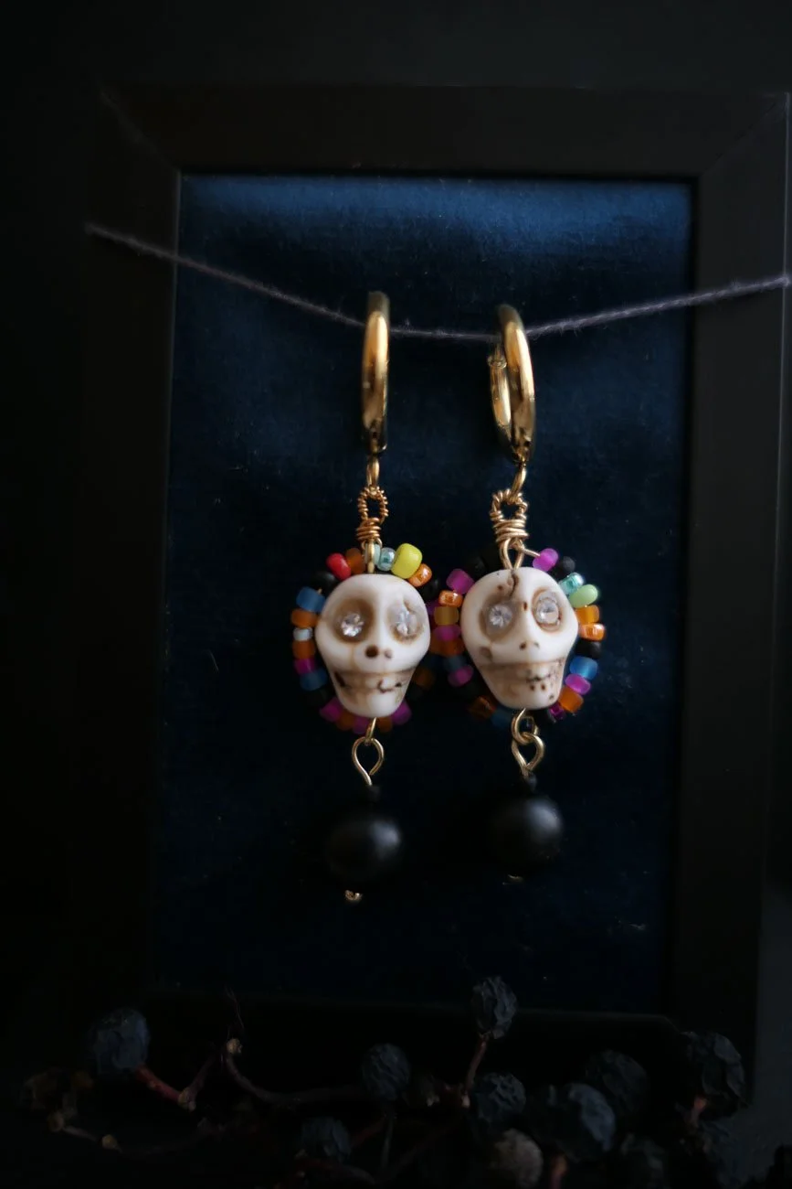 Star Eye Howlite and Glass Bead Statement Earrings