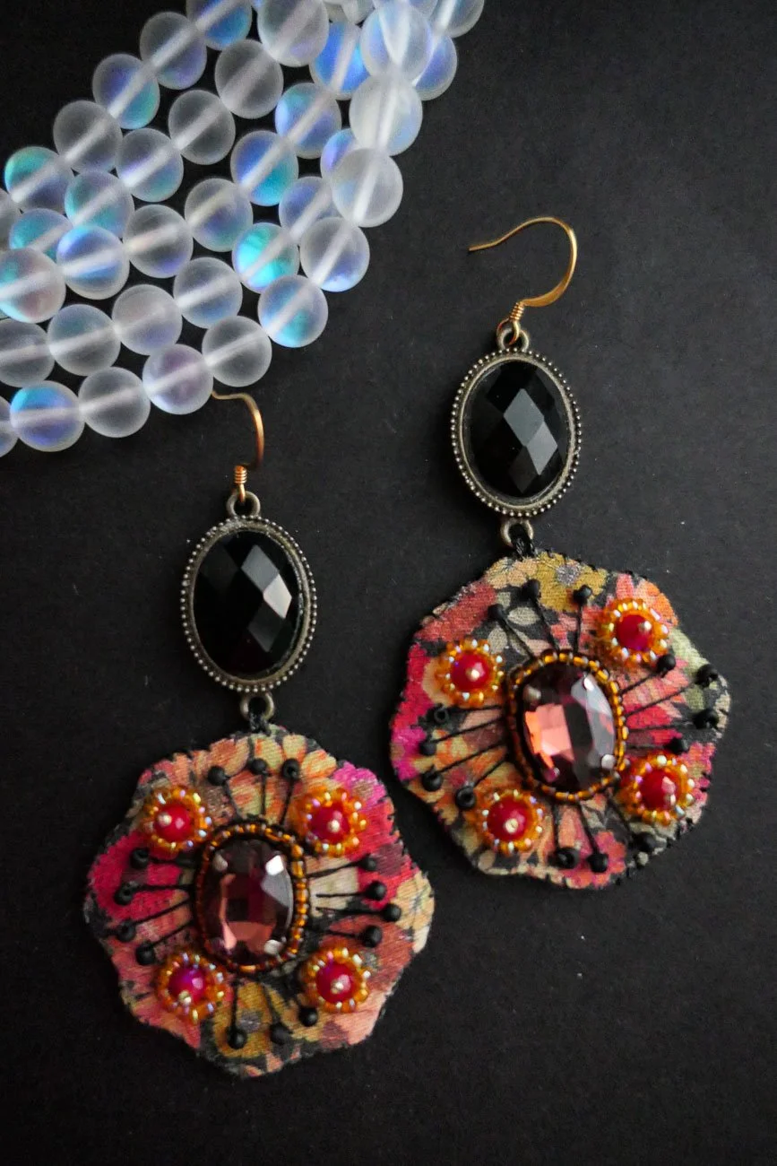Embroidered Autumn Poppy Haute Couture Earrings