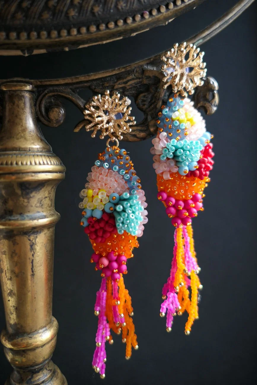 Oceans Haute Couture Hand Embroidered Earrings