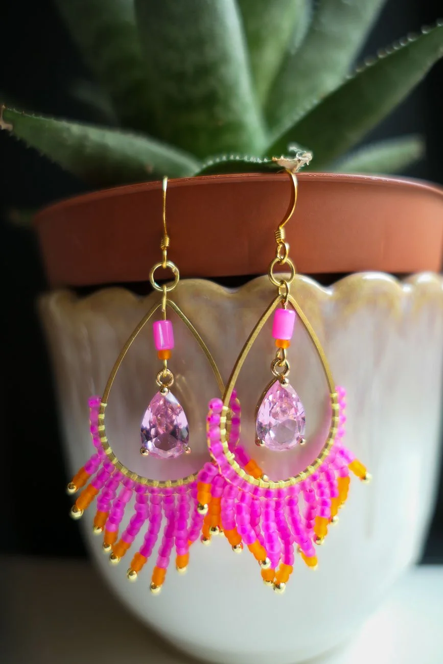 Daiquiri Flamingo Glass Bead Earrings