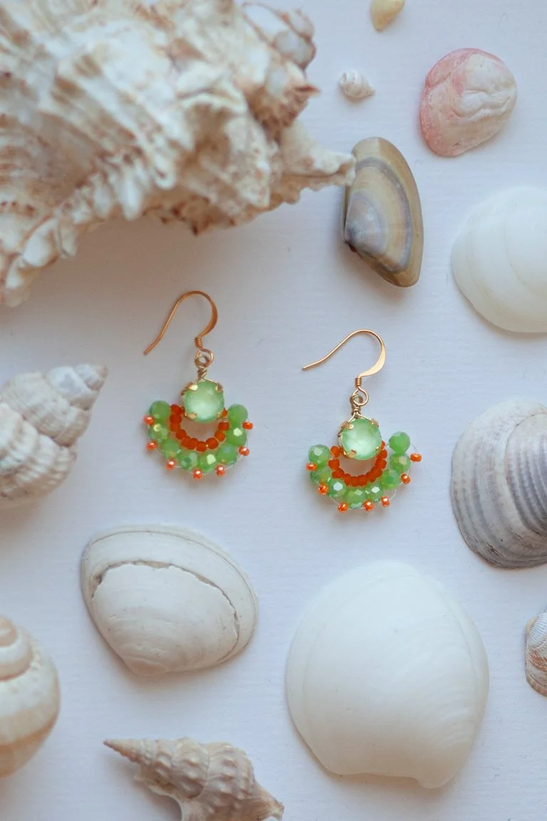 Green Petals Glass Bead Earrings