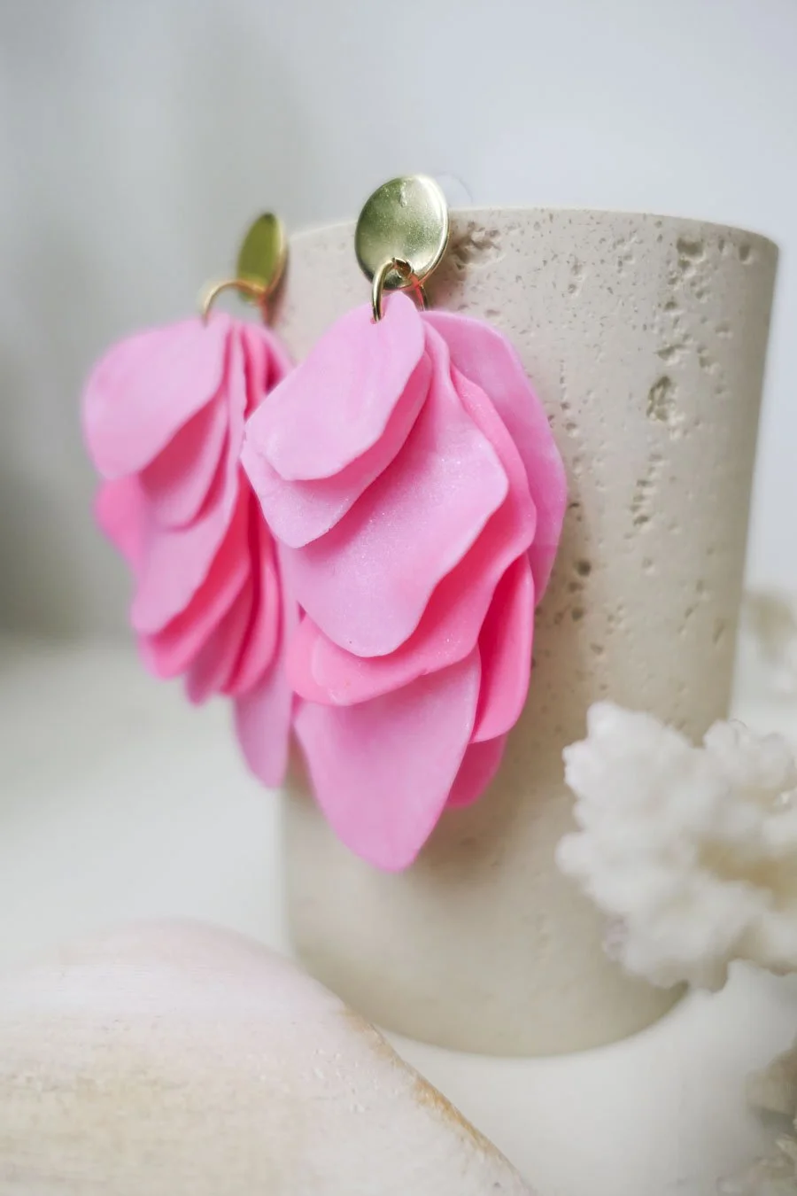 Caramel Pink Rose Petals Earrings