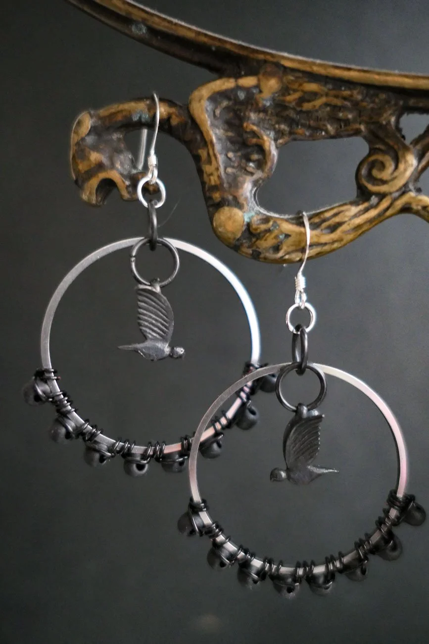 Black Dove  Glass Bead Statement Earrings