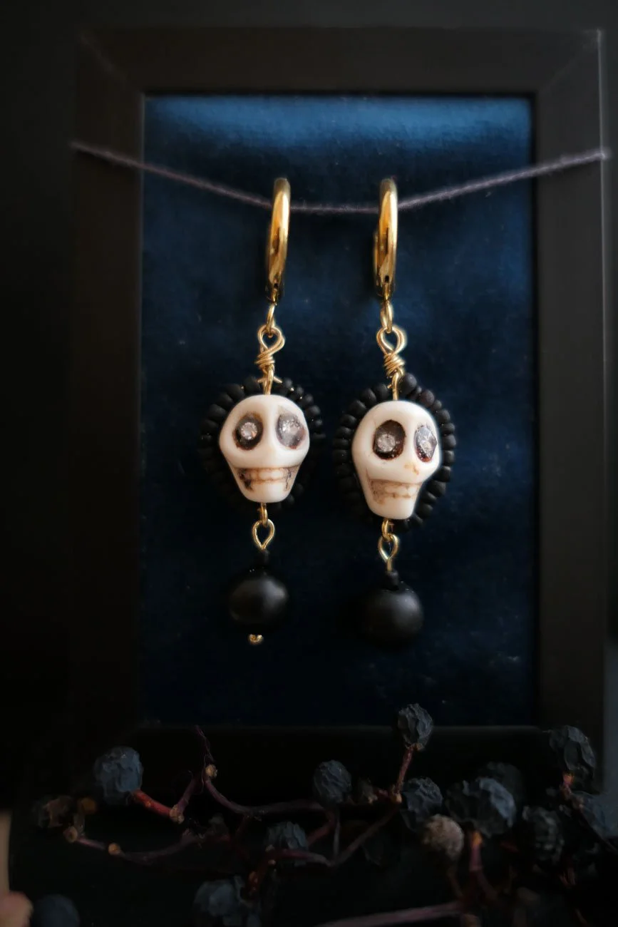 Star Eye Howlite and Glass Bead Statement Earrings