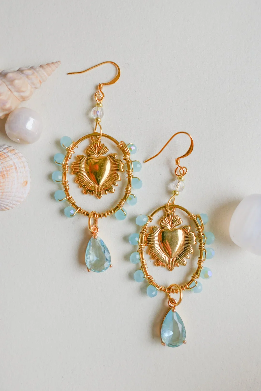 Flaming Blue Heart Earrings