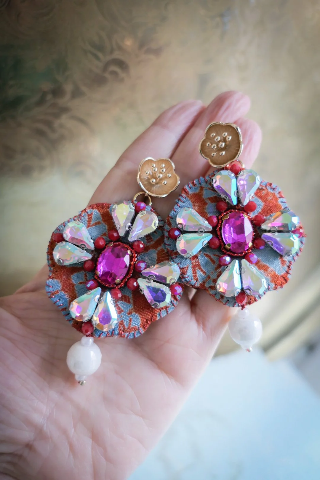 Christmas Poppy | Recycled Japanese Kimono Silk Earrings