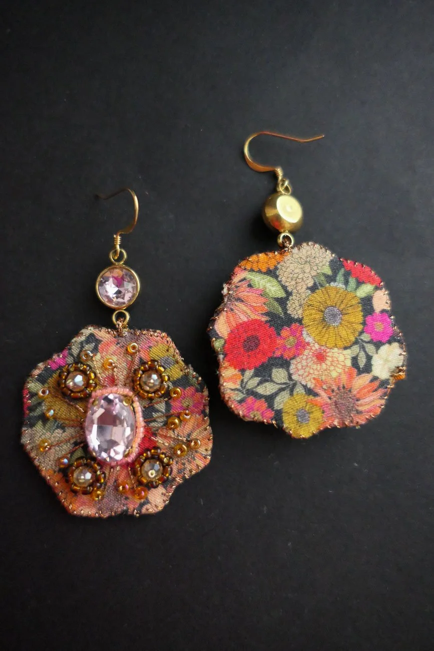 Autumn Roses Embroidered Haute Couture Earrings