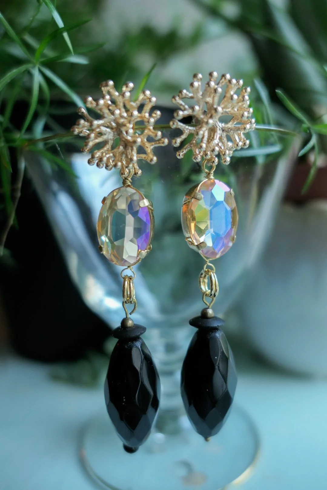Black Coral Glass Bead Earrings