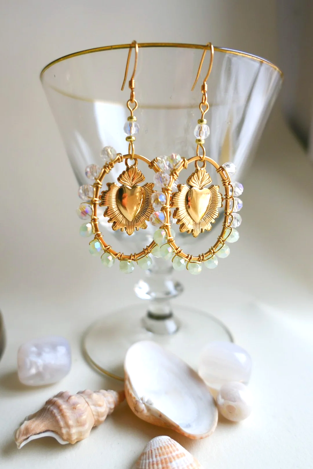 Flaming Green Heart Earrings