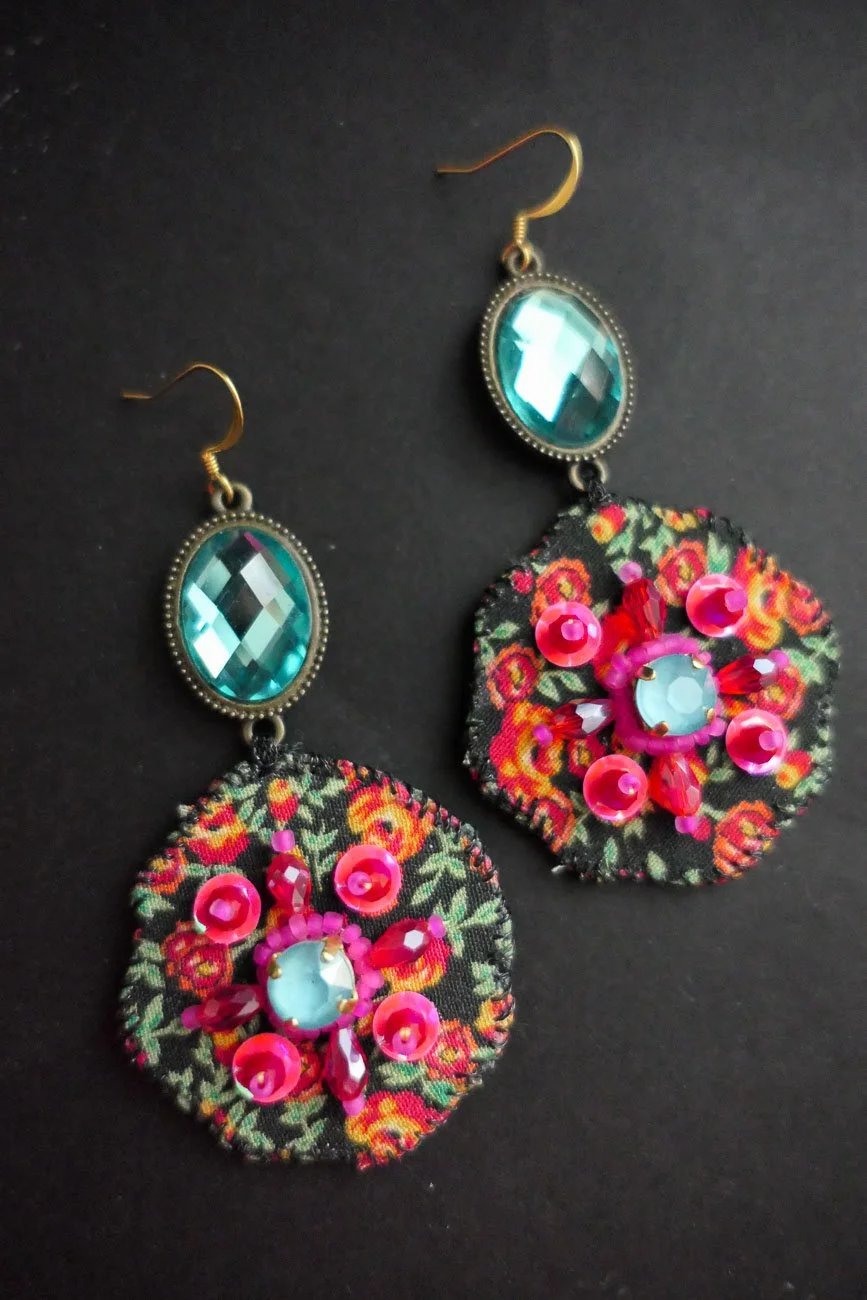 Wild Rose Embroidered Haute Couture Earrings
