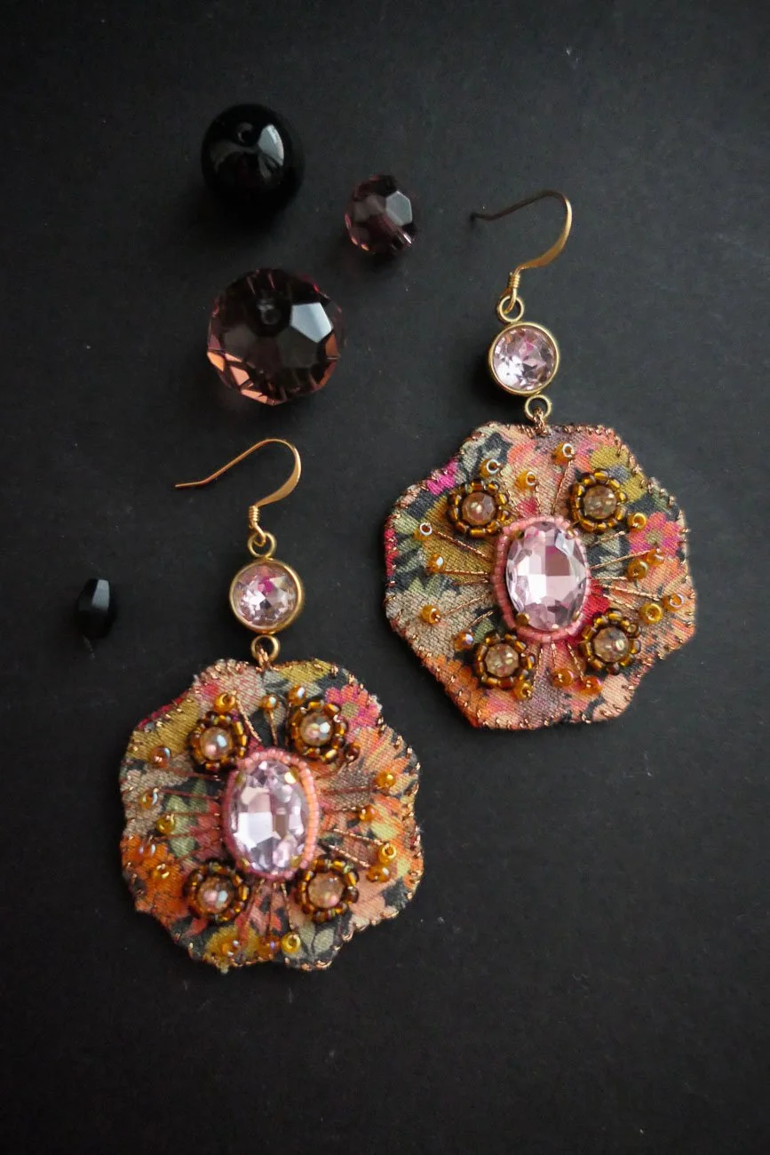 Autumn Roses Embroidered Haute Couture Earrings