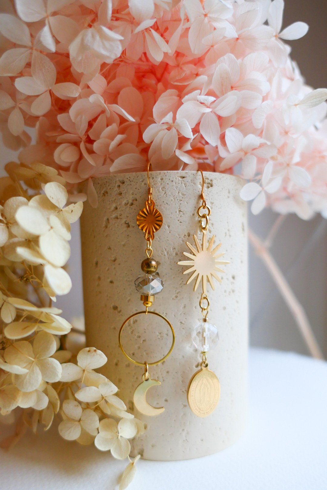 Luminous, asymmetrical handcrafted Earrings