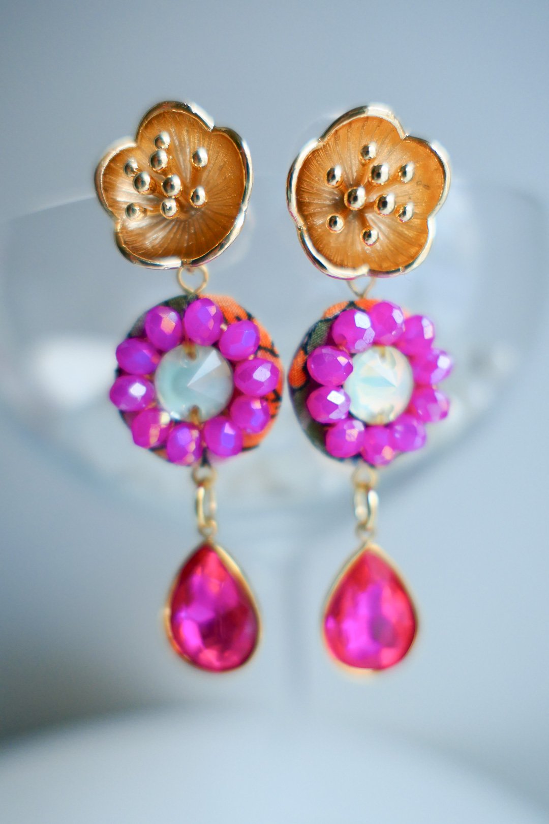 Blooming Spring - embroidered glass bead and silk Earrings