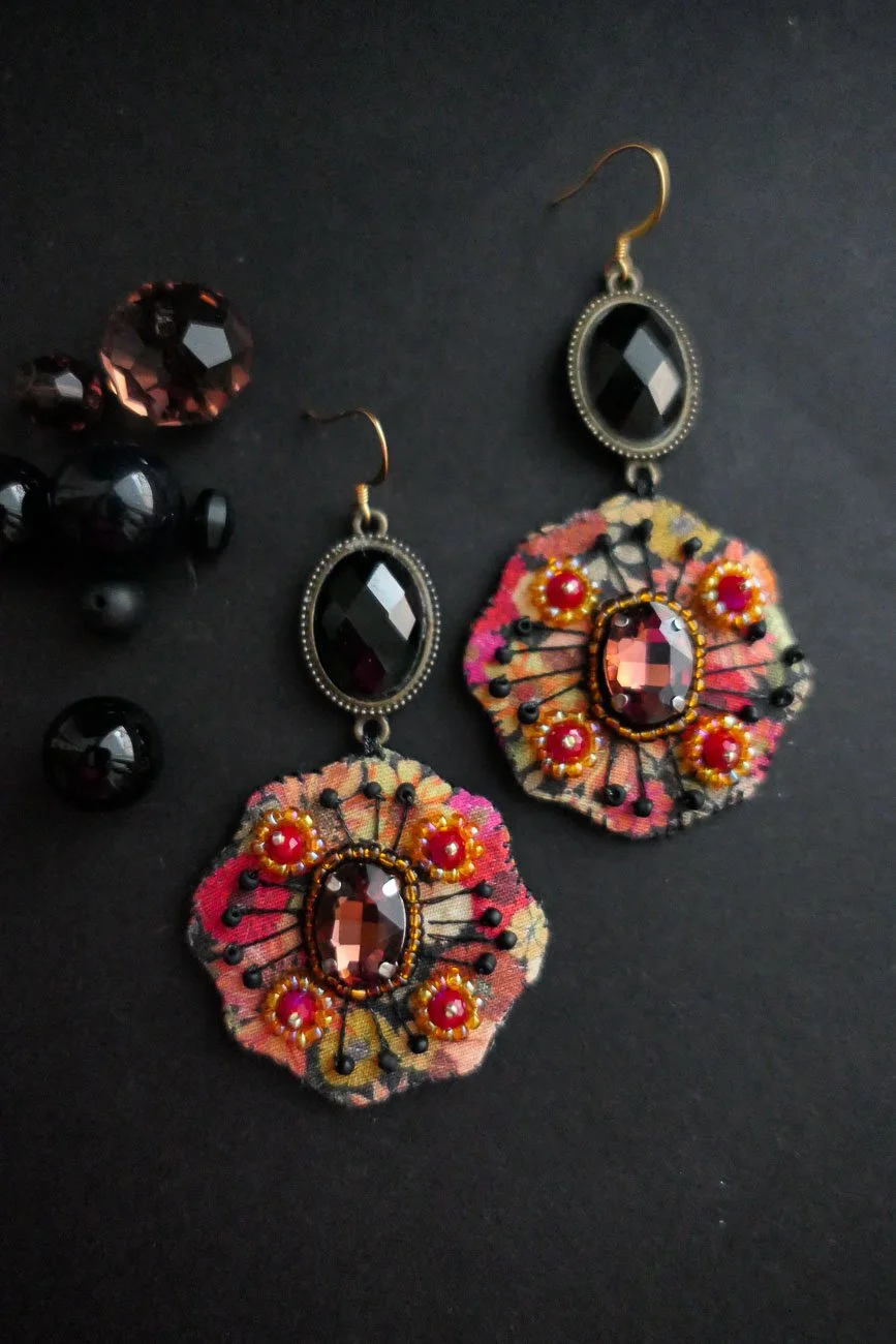 Embroidered Autumn Poppy Haute Couture Earrings