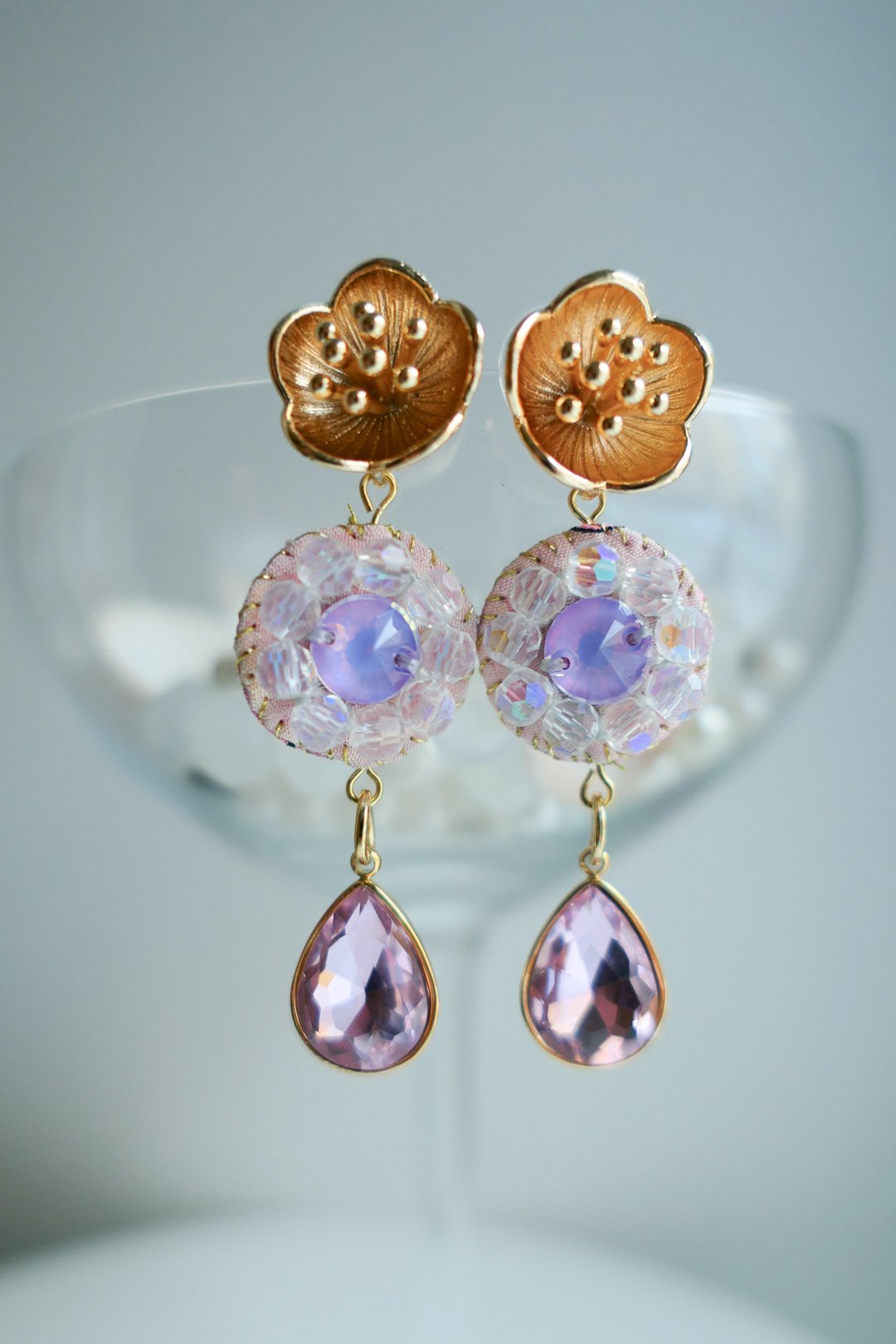 Blooming Spring - embroidered glass bead and silk Earrings