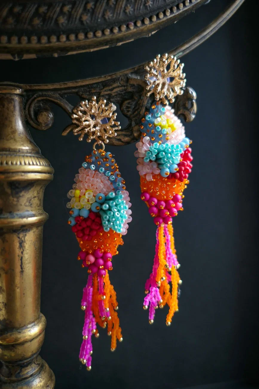 Oceans Haute Couture Hand Embroidered Earrings