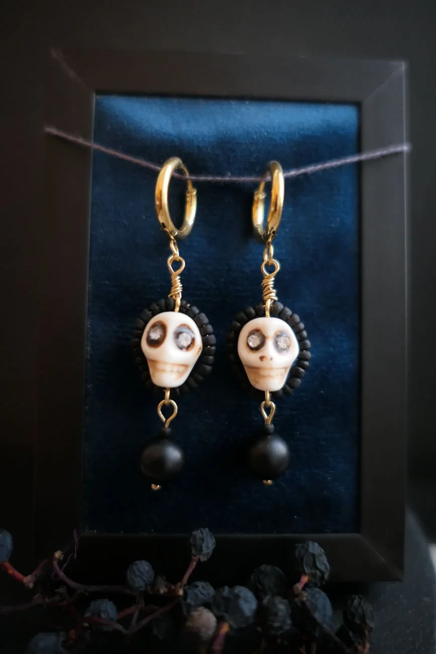 Star Eye Howlite and Glass Bead Statement Earrings