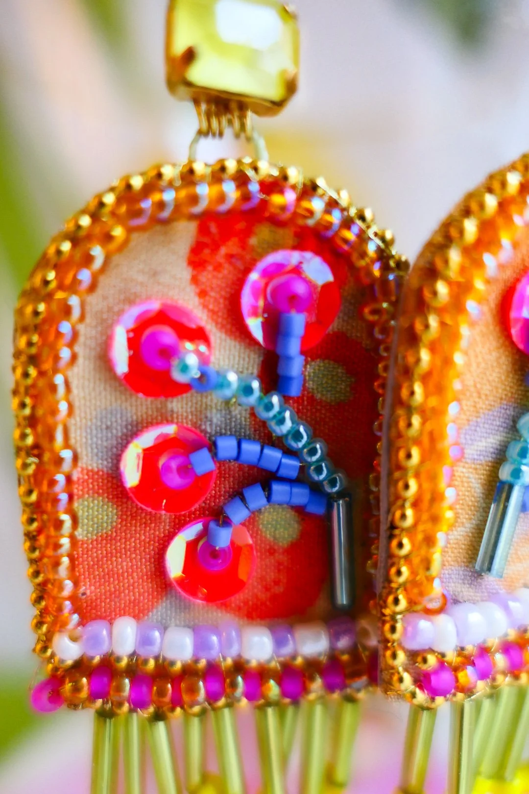 Details of Joy of Paradise Earrings hand crafted silk & glass bead earrings