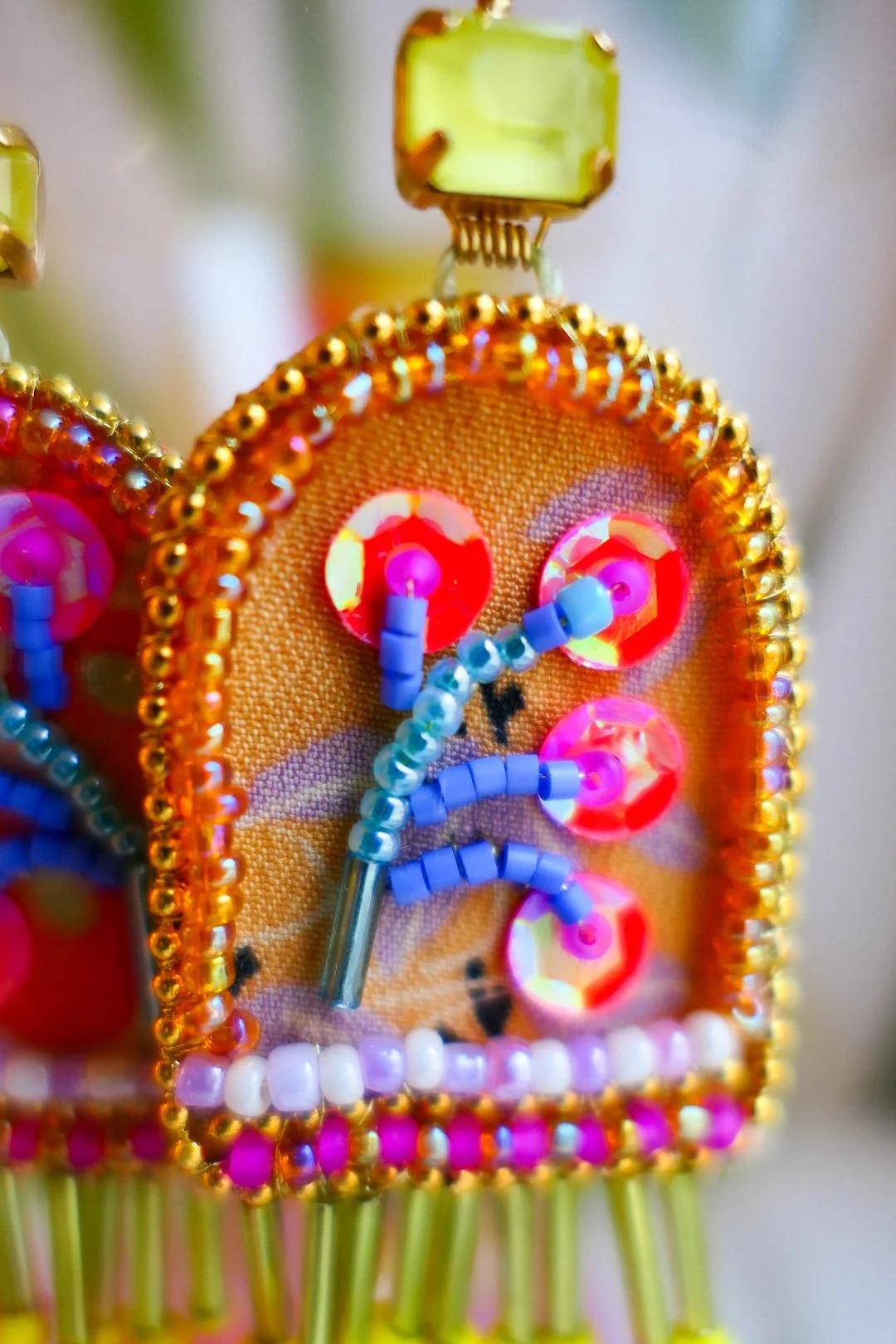 Details of Joy of Paradise Earrings hand crafted silk & glass bead earrings