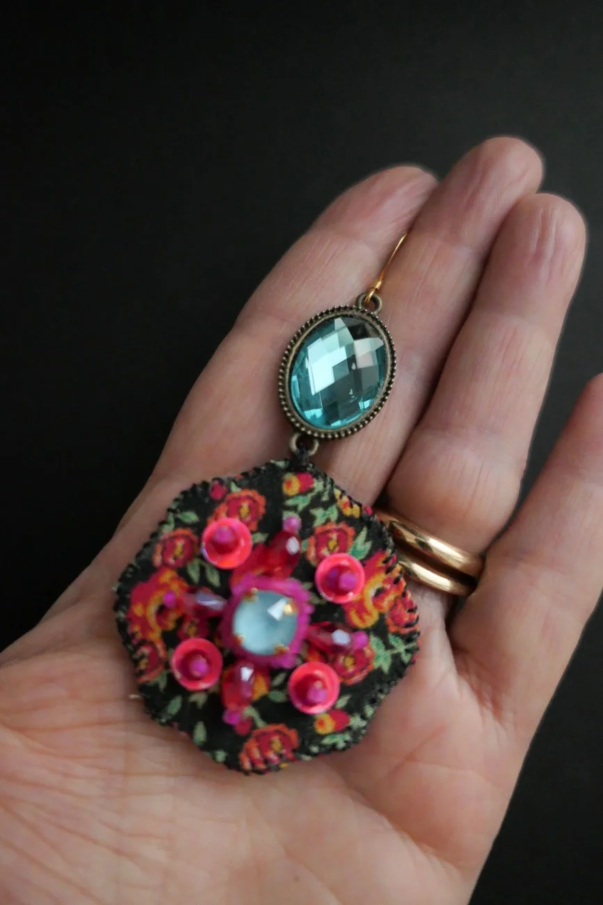 Wild Rose Embroidered Haute Couture Earrings