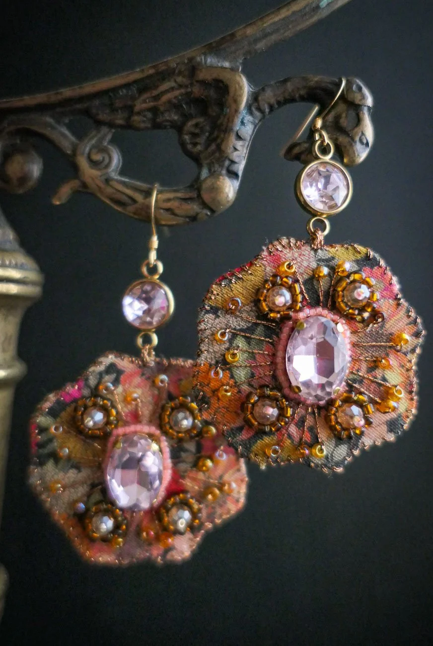 Autumn Roses Embroidered Haute Couture Earrings