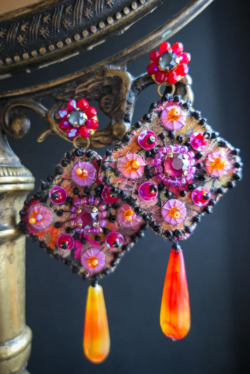 Red Poppy Haute Couture Hand Embroidered Earrings
