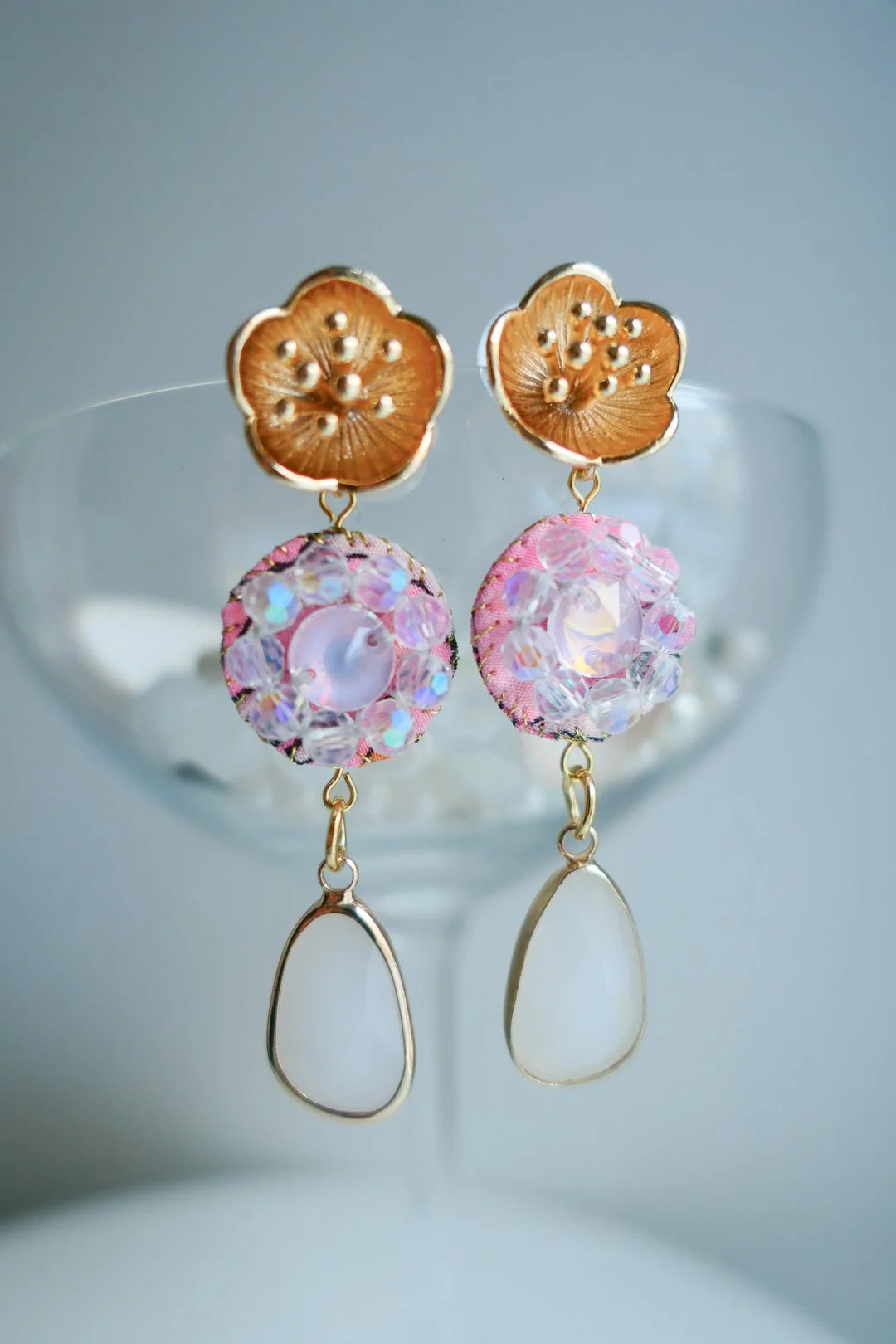 Colorful Hand Embroided Silk and Glass Bead Earrings