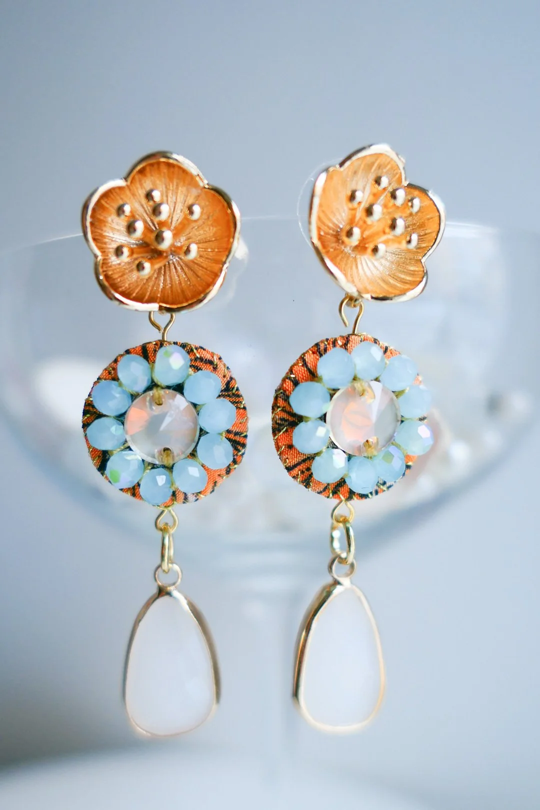 Colorful Hand Embroided Silk and Glass Bead Earrings