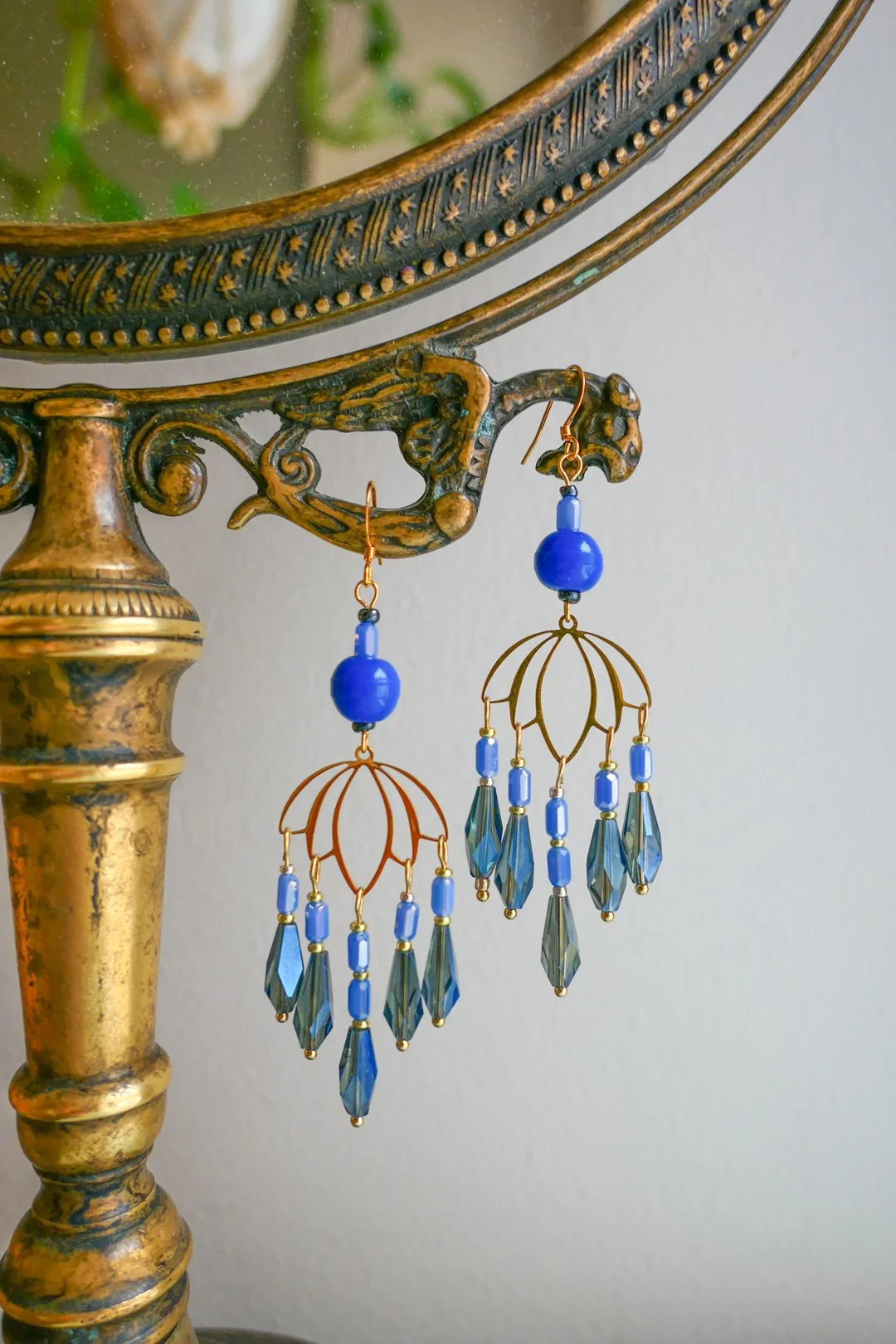 Blue Lotus Glass Bead Earrings