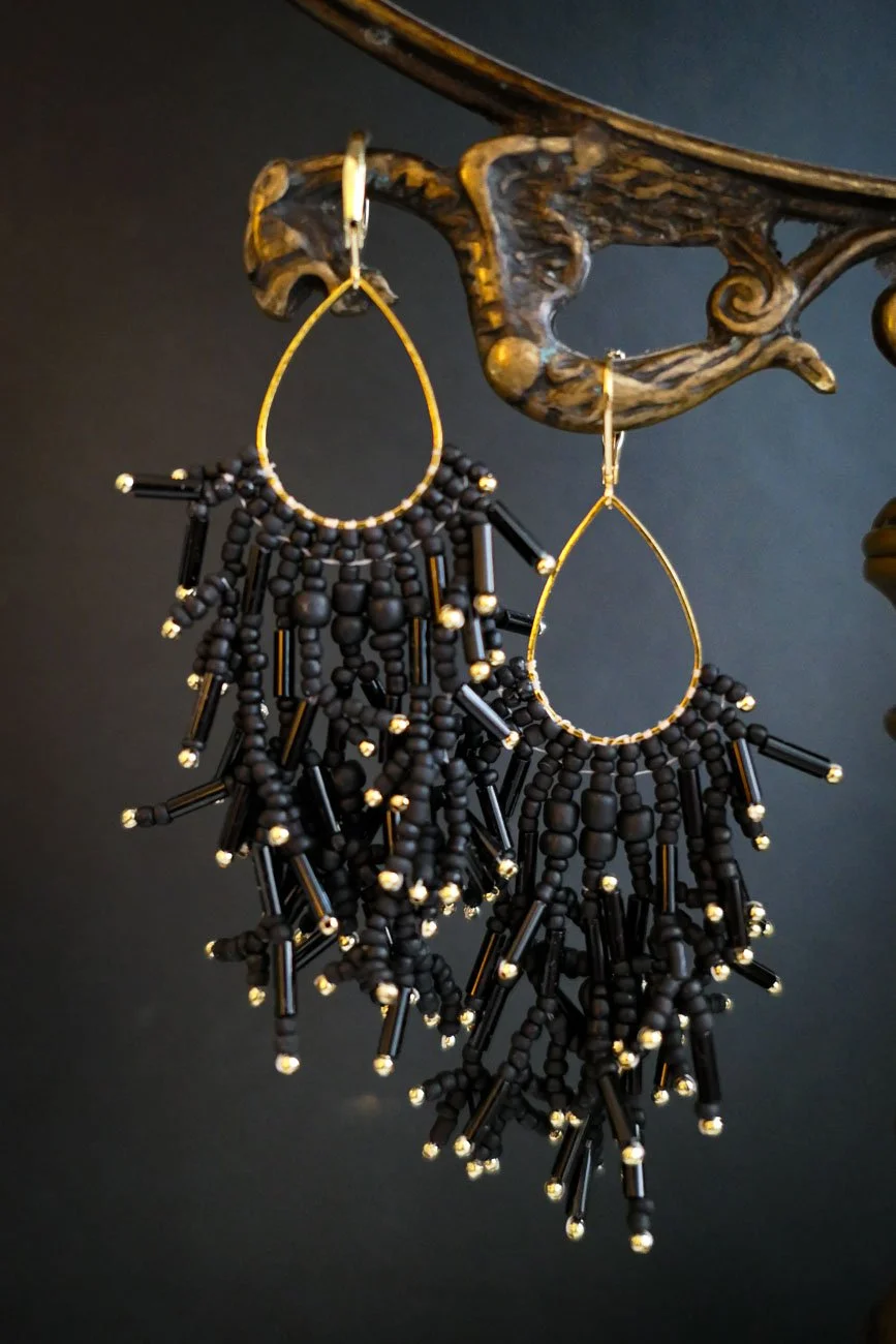 El Nino Black Glass Bead Earrings