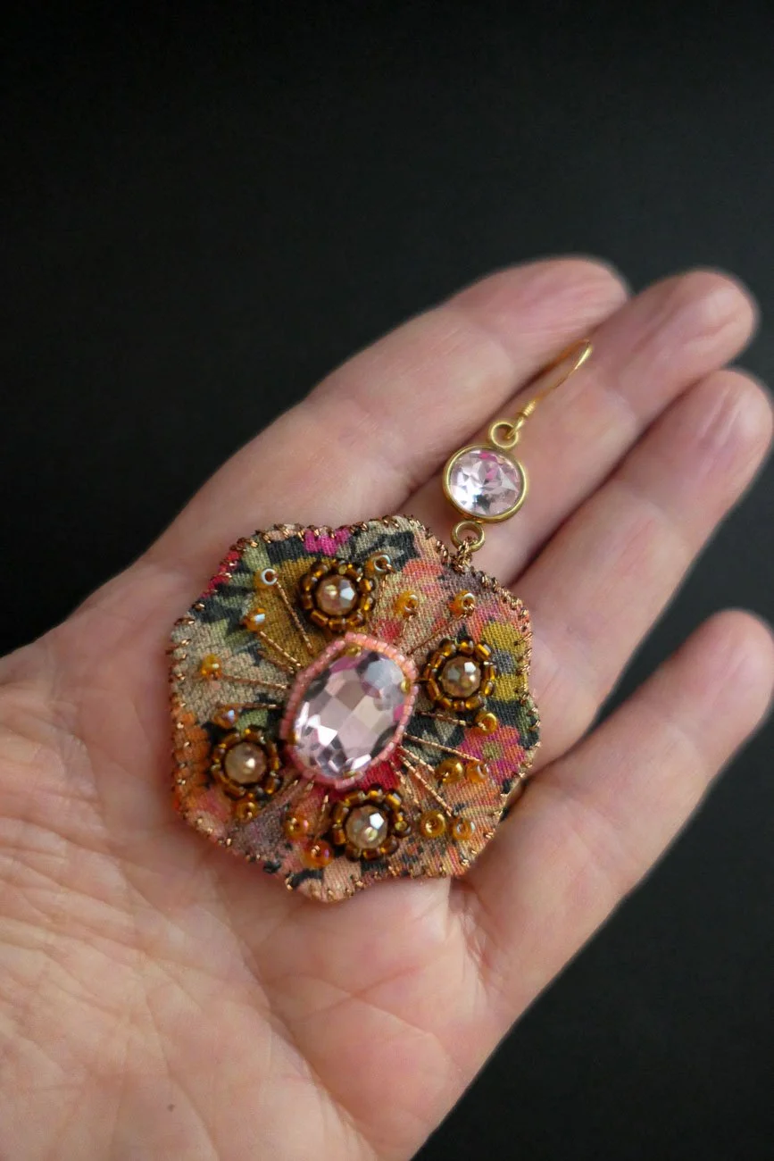 Autumn Roses Embroidered Haute Couture Earrings