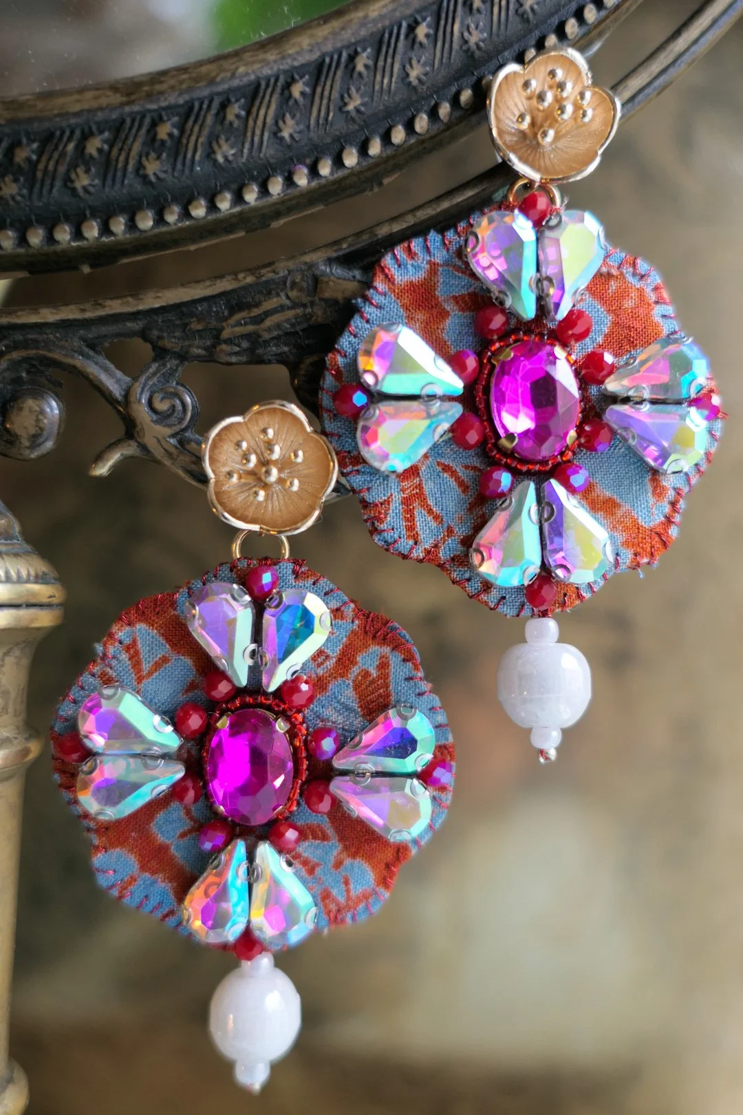 Christmas Poppy | Recycled Japanese Kimono Silk Earrings