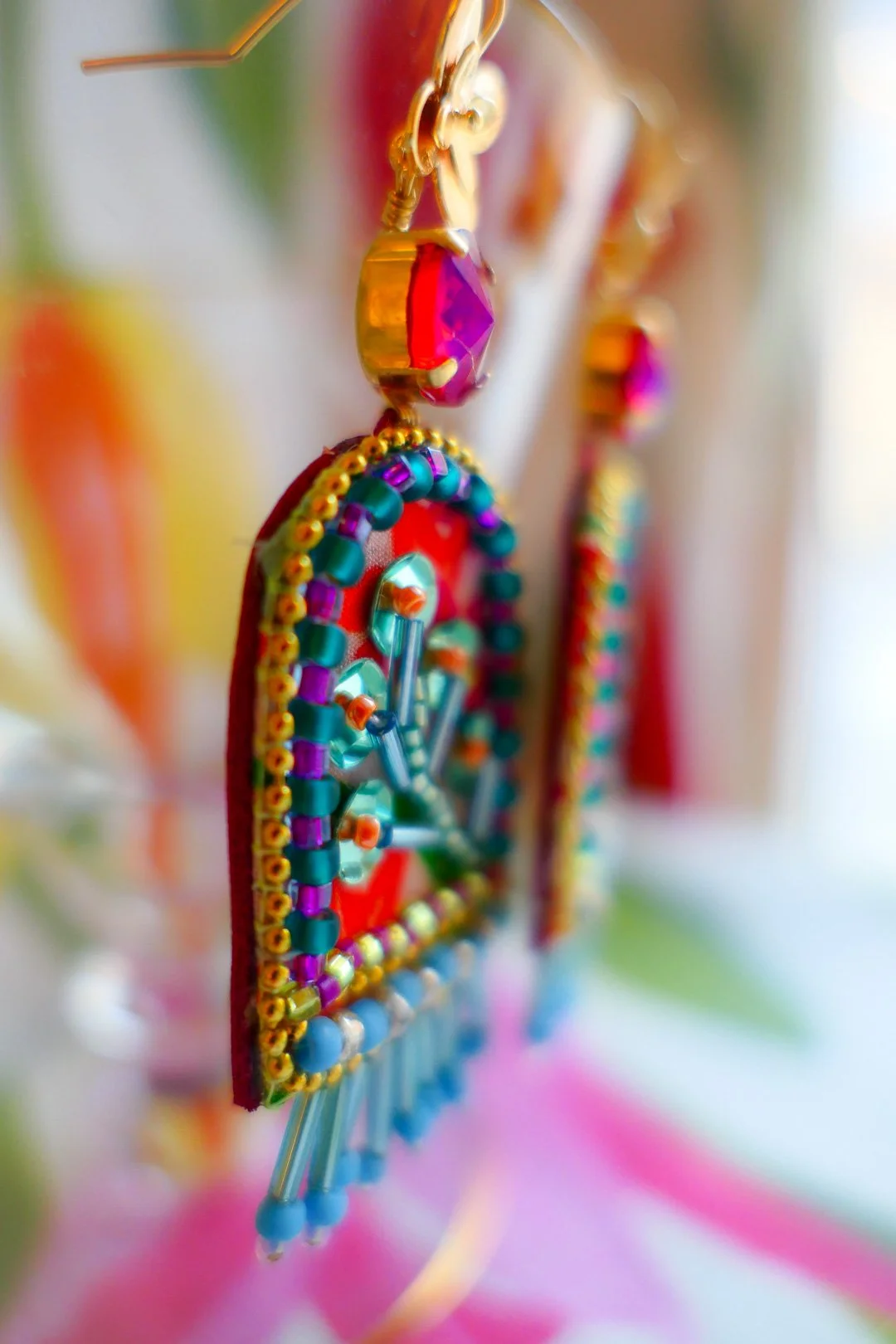 Details of Abudance of Paradise Handcrafted Kimo silk & Glass Bead Earrings