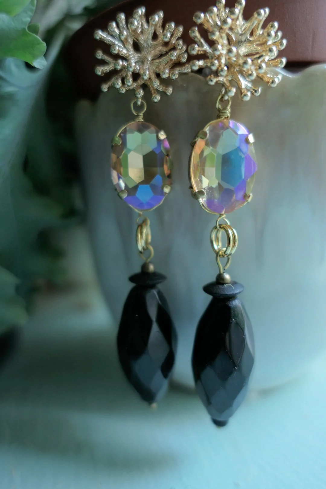 Black Coral Glass Bead Earrings