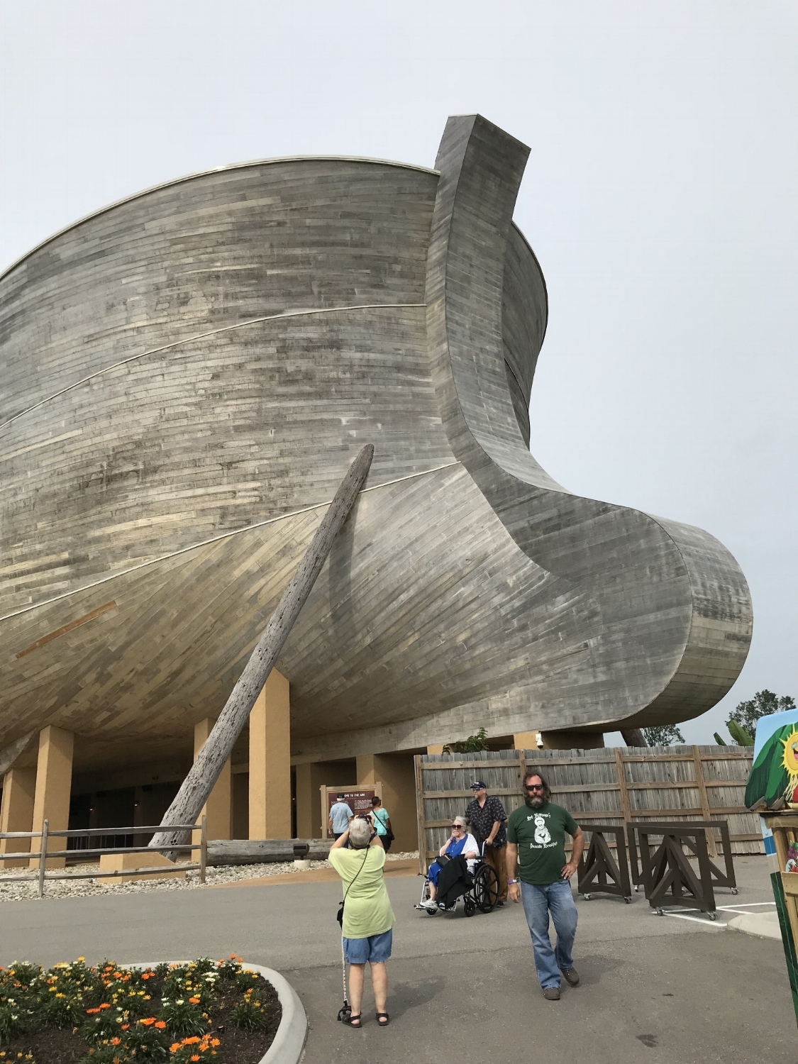 Denis prepares to encounter the ark. He's wearing his favorite religious t-shirt, "St. Alfonzo's Pancake Breakfast"